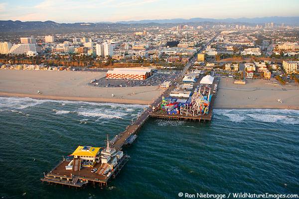 Aerial view the Santa Monica Pier, near Los Angeles, California.