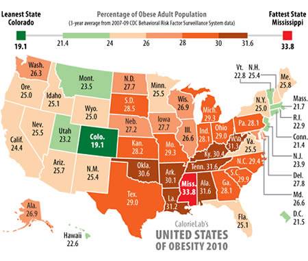 Карта ожирения США